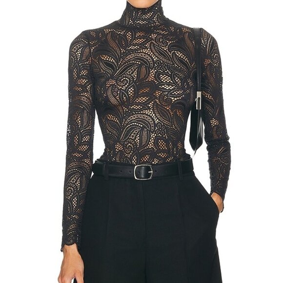 New Beaufille Rodin Blouse in Black lace mesh long sleeve sheer top - Picture 1 of 12